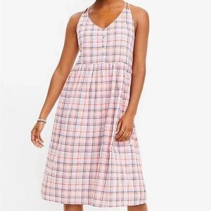 LOFT Multicolor Plaid Cotton Midi Sun Dress Size 8